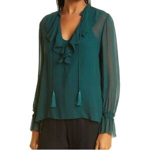 Haute Hippie Adriana Blouse Silk Long Sleeve Retail $350 NWT Size S